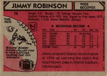 1980 Topps #74 Jimmy Robinson Back