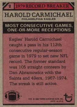 1980 Topps #2 Harold Carmichael Back