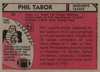 1980 Topps #14 Phil Tabor Back