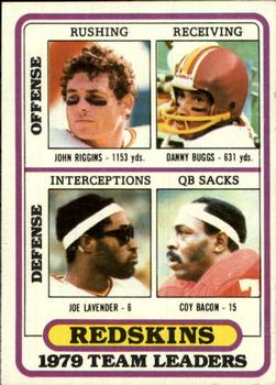 1980 Topps #19 Redskins Team Leaders / Checklist (John Riggins / Danny Buggs / Joe Lavender / Coy Bacon) Front