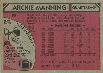 1980 Topps #93 Archie Manning Back
