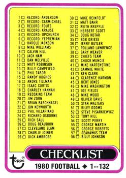 1980 Topps #102 Checklist 1-132 Front