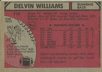 1980 Topps #115 Delvin Williams Back