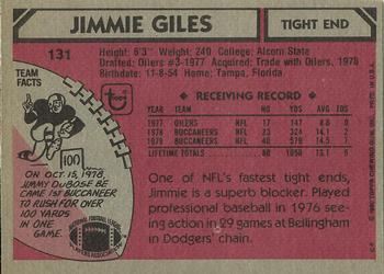 1980 Topps #131 Jimmie Giles Back