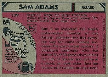 1980 Topps #139 Sam Adams Back