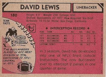 1980 Topps #180 David Lewis Back