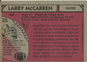 1980 Topps #183 Larry McCarren Back