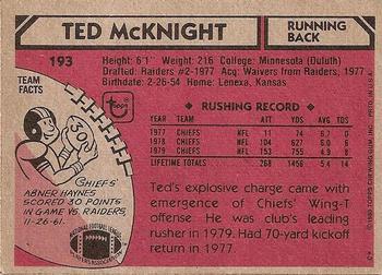 1980 Topps #193 Ted McKnight Back