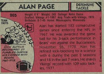 1980 Topps #205 Alan Page Back