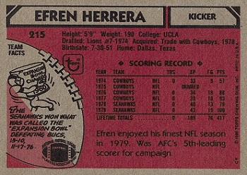 1980 Topps #215 Efren Herrera Back