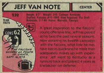 1980 Topps #232 Jeff Van Note Back
