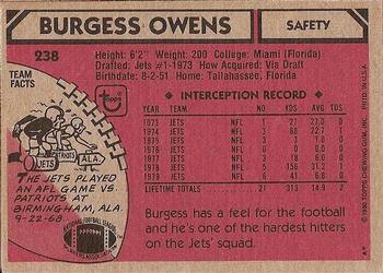 1980 Topps #238 Burgess Owens Back