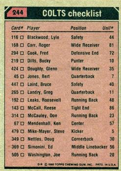 1980 Topps #244 Joe Washington / Fred Cook Back