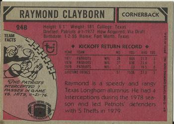 1980 Topps #248 Raymond Clayborn Back