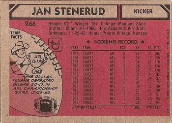 1980 Topps #266 Jan Stenerud Back