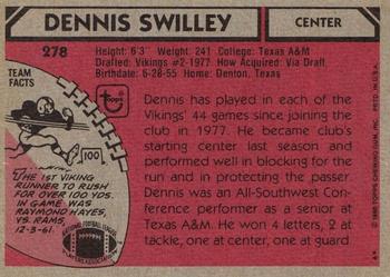 1980 Topps #278 Dennis Swilley Back