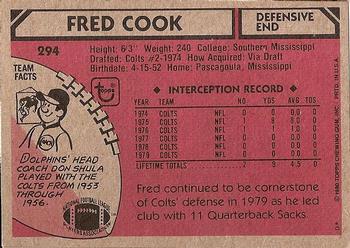 1980 Topps #294 Fred Cook Back