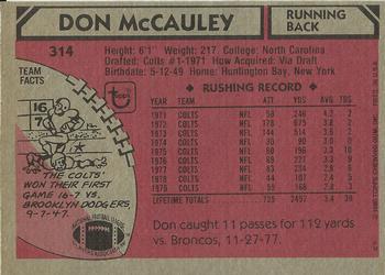 1980 Topps #314 Don McCauley Back