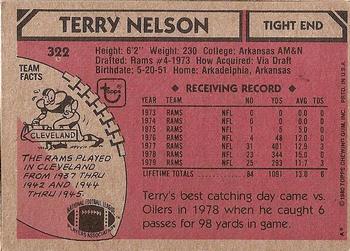 1980 Topps #322 Terry Nelson Back