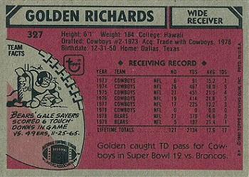 1980 Topps #327 Golden Richards Back