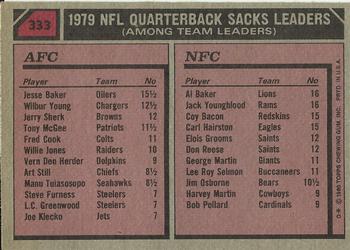 1980 Topps #333 1979 Sacks Leaders - Jesse Baker / Al Baker / Jack Youngblood Back