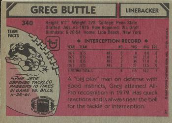 1980 Topps #340 Greg Buttle Back