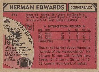 1980 Topps #377 Herman Edwards Back