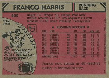 1980 Topps #400 Franco Harris Back