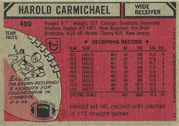 1980 Topps #420 Harold Carmichael Back