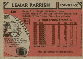 1980 Topps #430 Lemar Parrish Back