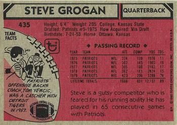 1980 Topps #435 Steve Grogan Back