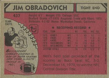 1980 Topps #437 Jim Obradovich Back