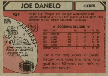 1980 Topps #454 Joe Danelo Back