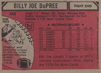 1980 Topps #455 Billy Joe DuPree Back