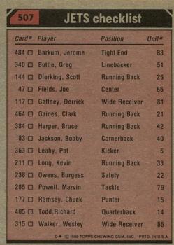 1980 Topps #507 Clark Gaines / Wesley Walker / Burgess Owens / Joe Klecko Back