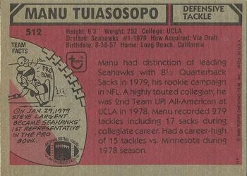 1980 Topps #512 Manu Tuiasosopo Back