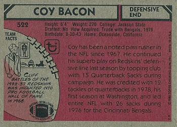 1980 Topps #522 Coy Bacon Back