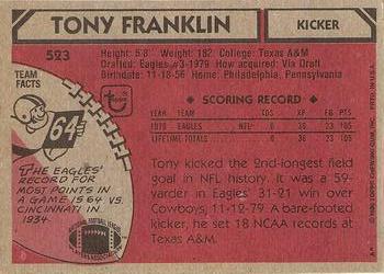 1980 Topps #523 Tony Franklin Back