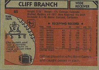 1980 Topps #85 Cliff Branch Back