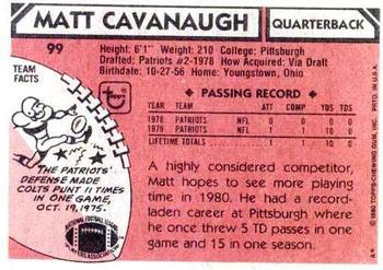 1980 Topps #99 Matt Cavanaugh Back