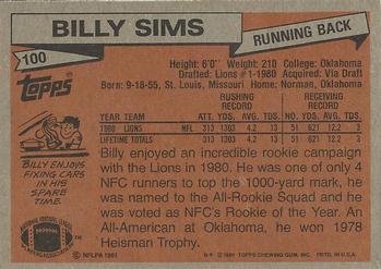 1981 Topps #100 Billy Sims Back
