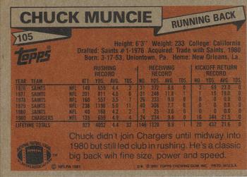 1981 Topps #105 Chuck Muncie Back
