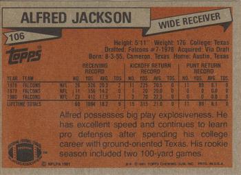 1981 Topps #106 Alfred Jackson Back