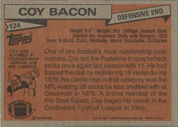 1981 Topps #124 Coy Bacon Back
