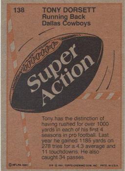 1981 Topps #138 Tony Dorsett Back