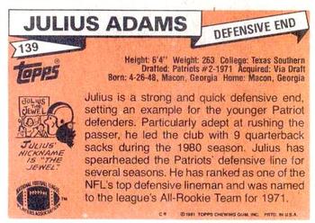 1981 Topps #139 Julius Adams Back