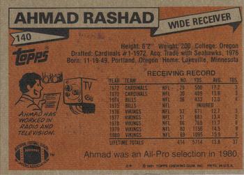1981 Topps #140 Ahmad Rashad Back