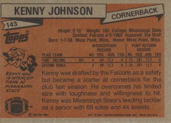 1981 Topps #143 Kenny Johnson Back