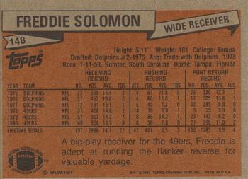 1981 Topps #148 Freddie Solomon Back