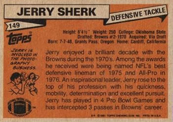 1981 Topps #149 Jerry Sherk Back